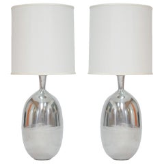Pair of Monumental Aluminum Polished Table Lamps 12