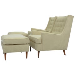 A Pair of Milo Baughman Club Chairs and Ottomans