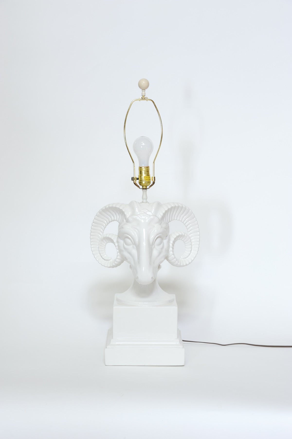 American Pair of Ceramic Ram's Head Lamps for Chapman Lighting