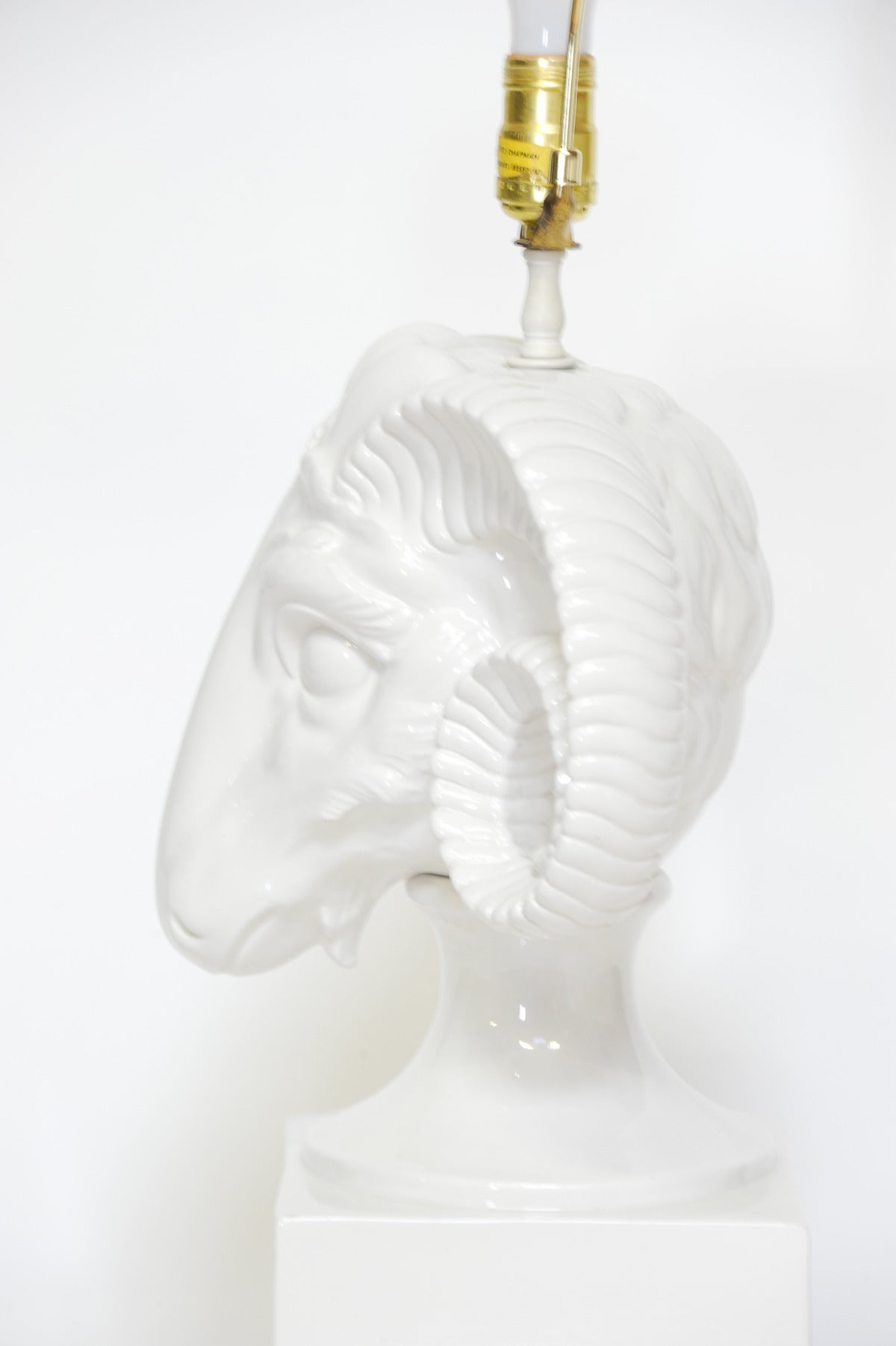 Late 20th Century Pair of Ceramic Ram's Head Lamps for Chapman Lighting