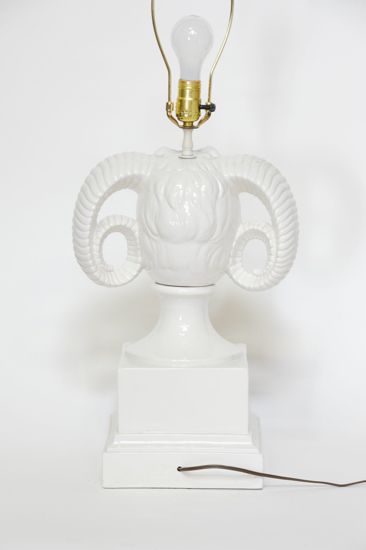 Pair of Ceramic Ram's Head Lamps for Chapman Lighting 1