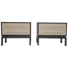 Monumental Nightstands with Leather Fronts and Lucite Pulls