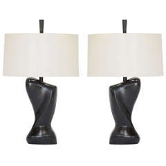 Pair of Wonderfully Sensual Black Lacquer Table Lamps Attributed to Heifetz