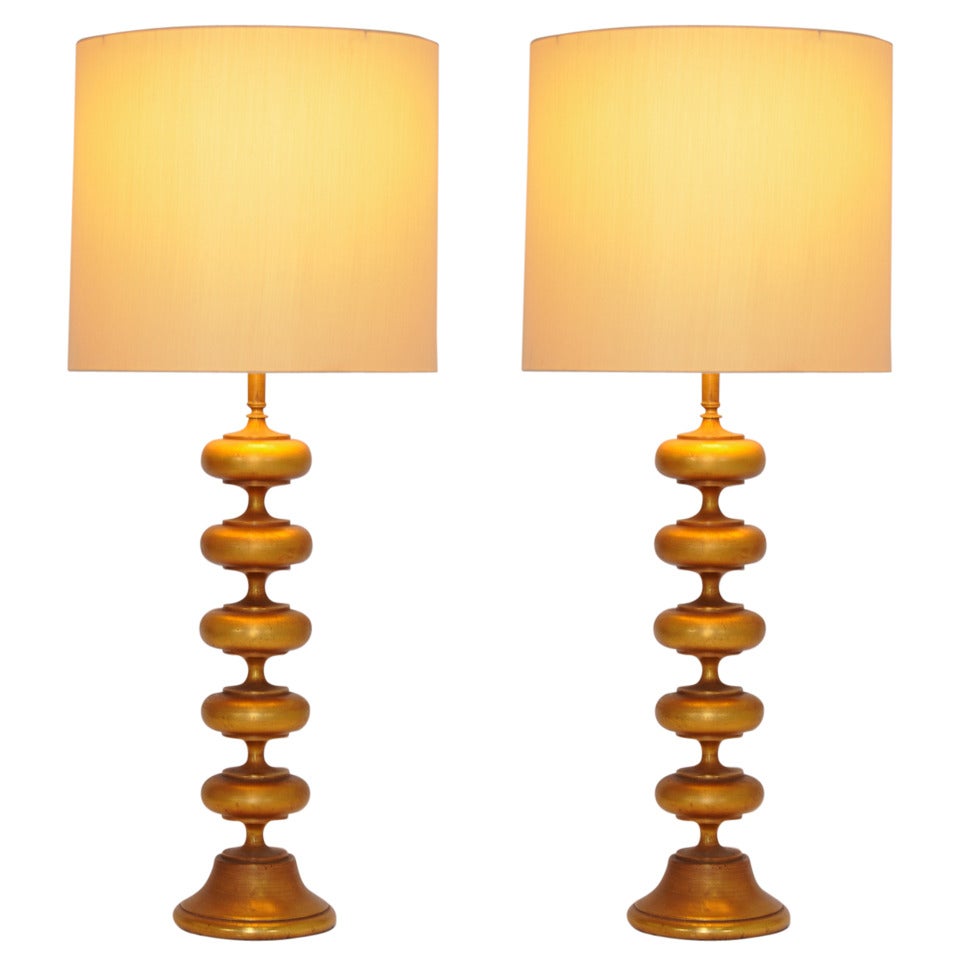 Pair of Monumental Faux Gold Gilded Rembrandt Masterpiece Lamps For Sale