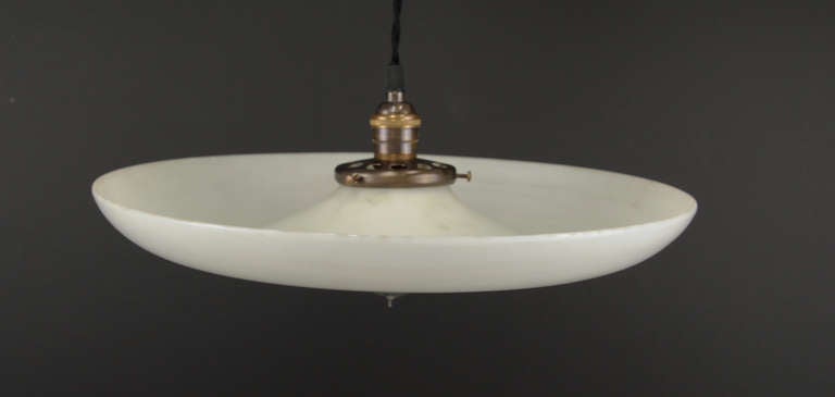 Grand Milk Glass Saucer Light Fixture In Good Condition In Portland, OR