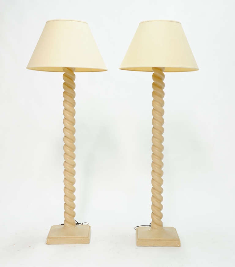 A Pair of Monumental Michael Taylor Plaster Twist Spiral  Floor Lamps In Good Condition In Portland, OR