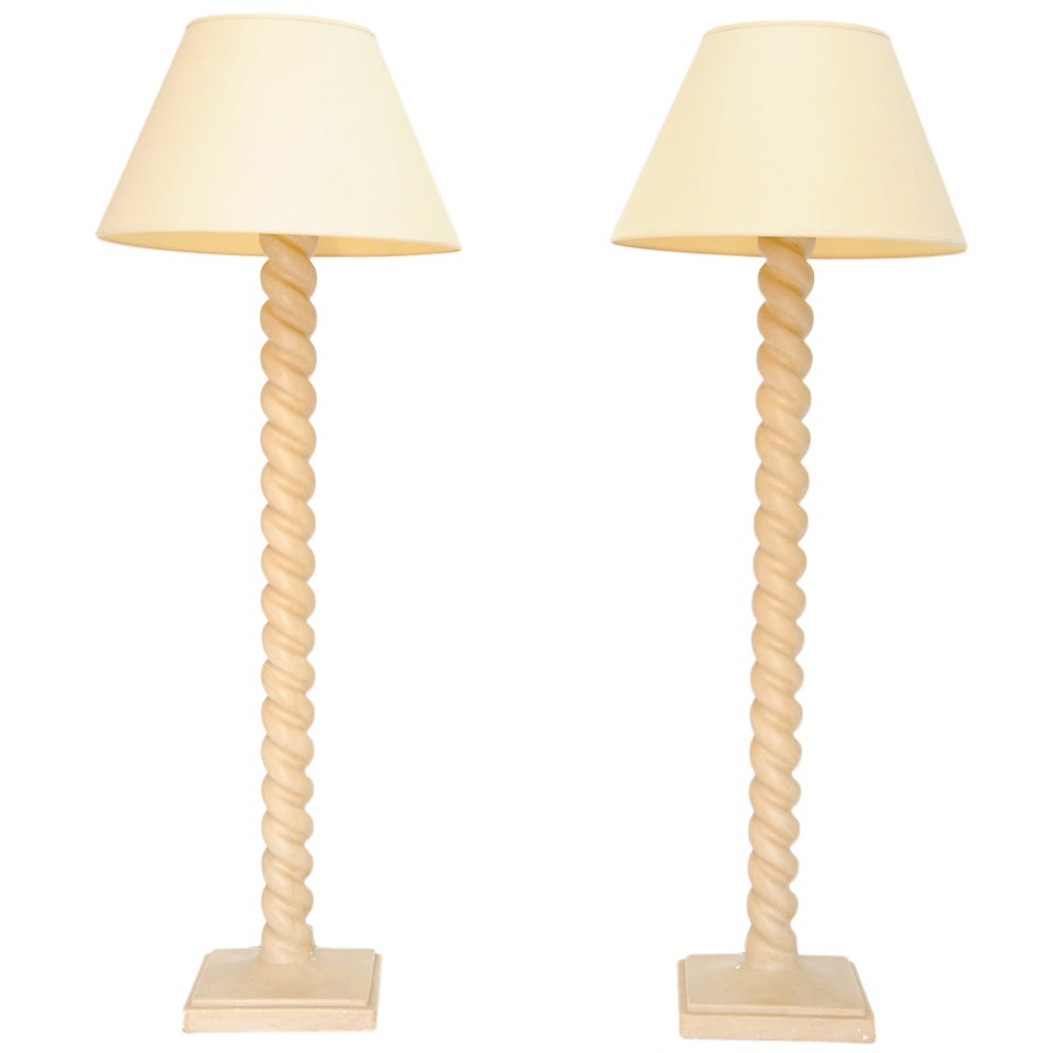 A Pair of Monumental Michael Taylor Plaster Twist Spiral  Floor Lamps