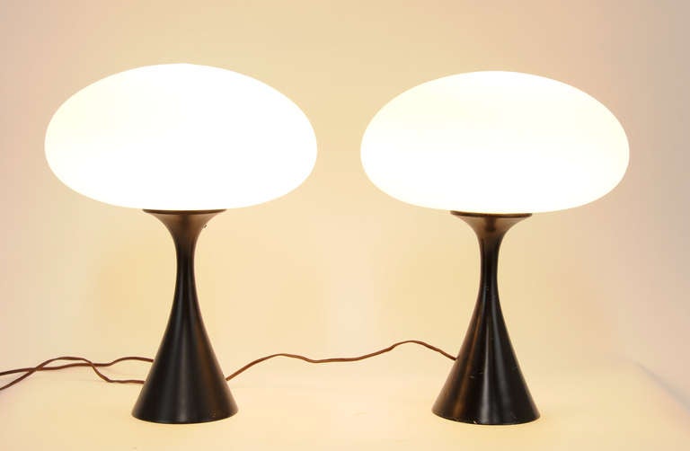 A wonderful pair of Bill Curry's mushroom laurel table lamps. They are all vintage and clearly marked. Bases are 5.25 in diameter.