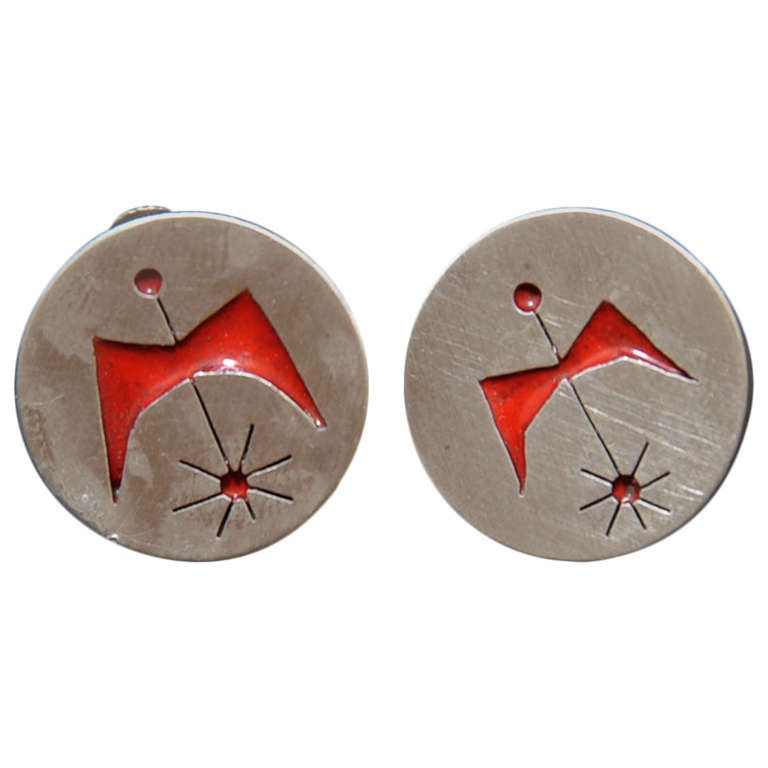 Boutons De Manchette Betty Cooke En Argent Sterling Et émail - Années 1950 - Occasion Très Bon état