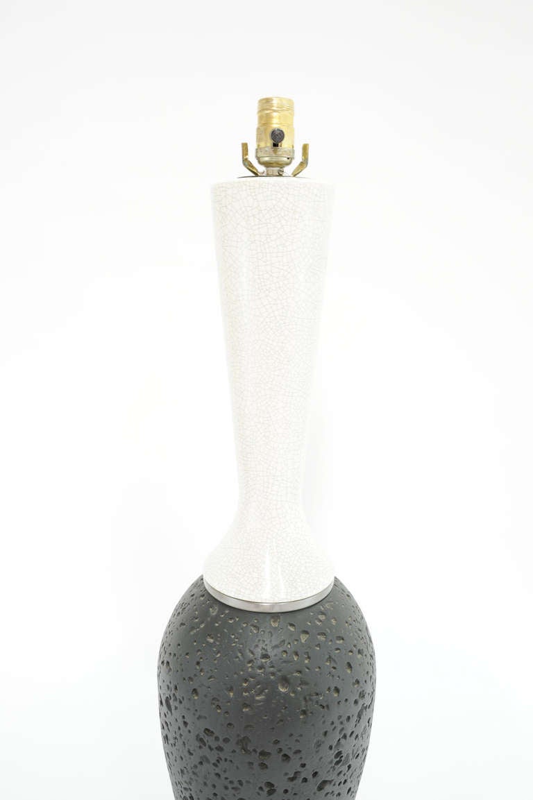 English Grand and Elegant Lava and White Enamel Crackled Finish Ceramic Table Lamp