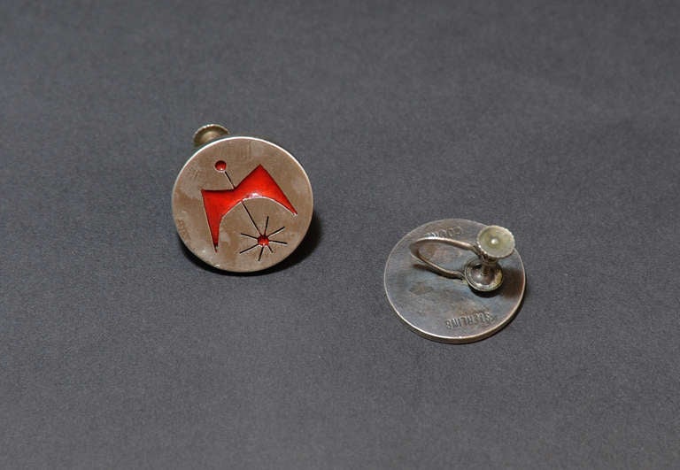 Mid-Century Modern Betty Cooke Signed Sterling Silver Modernist Earrings