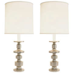 Pair of Laurel Chromed, Brushed Chromed Table Lamps
