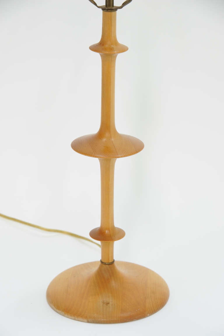 American Pair of Maple Wood Turned Artisan Lamps For Sale