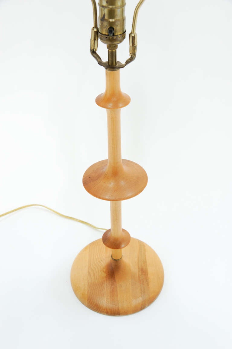 Pair of Maple Wood Turned Artisan Lamps In Good Condition For Sale In Portland, OR