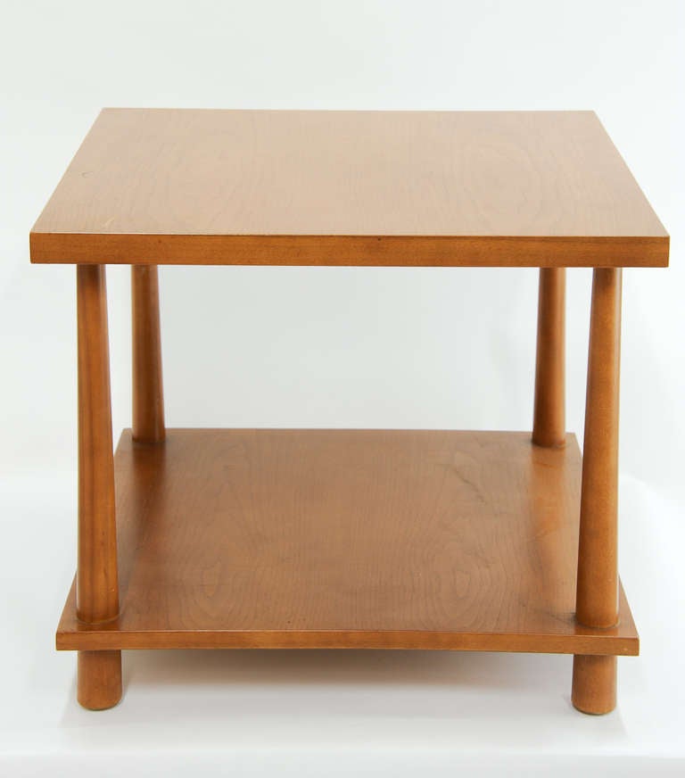 A pair of T.H. Robsjohn-Gibbings for Widdicomb Reverse Tapper Side Tables.  The tables are dated 1947 and are in the orginial walnut color.  They can be refinished to your desired color for an addition cost.