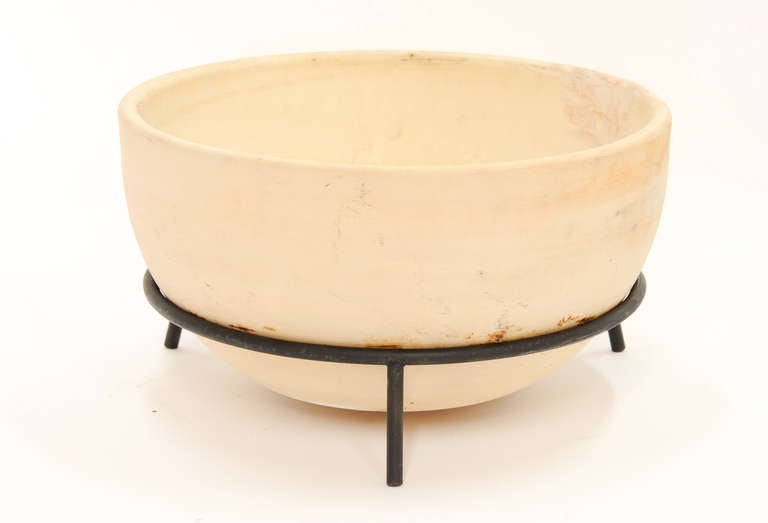 Mid-Century Modern John Follis and Rex Goode Architectural Pottery Planter with Iron Stand