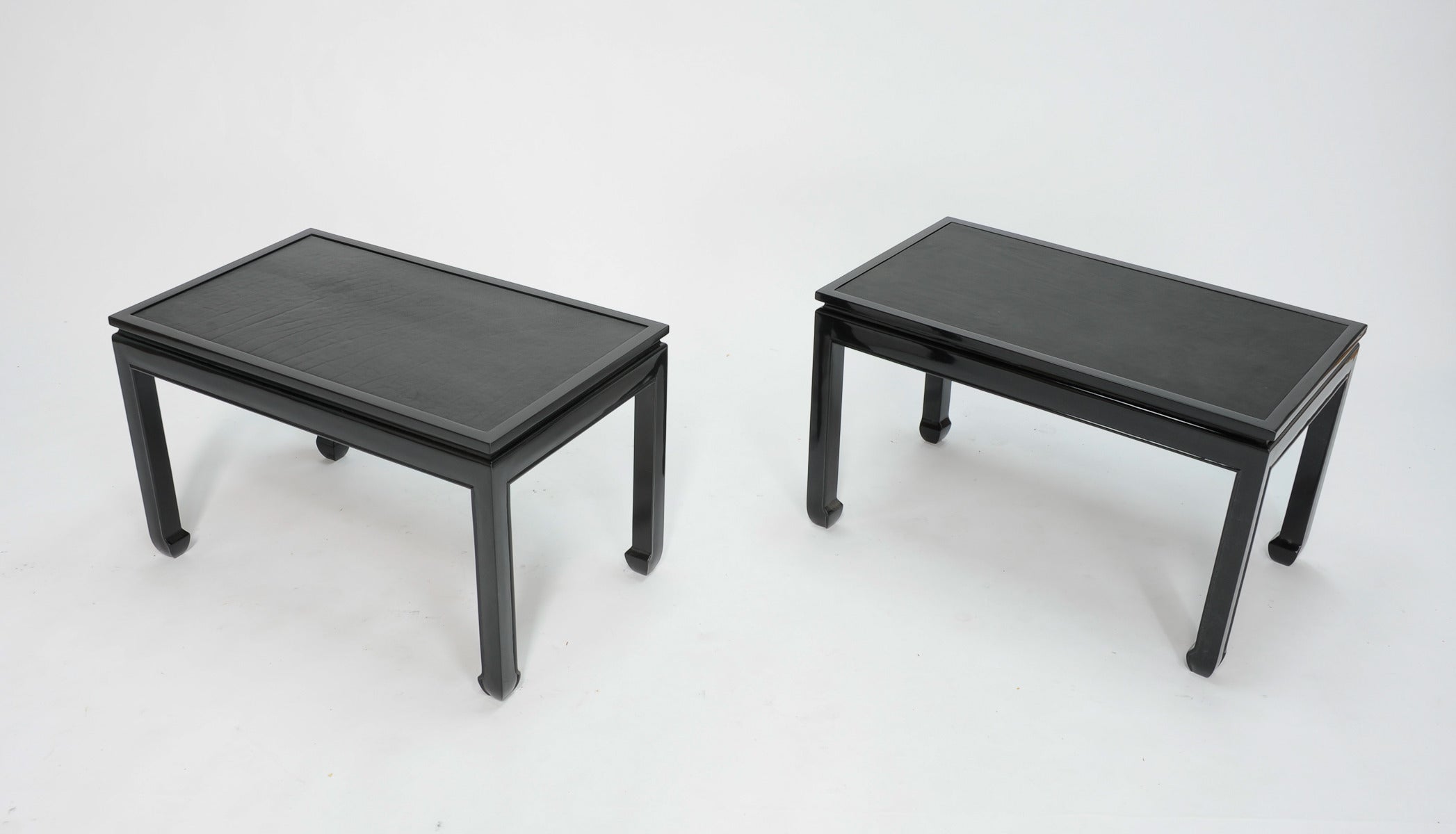 Pair of Black Lacquered End Tables with Leather Top after Paul Laszlo For Sale