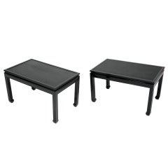 Pair of Black Lacquered End Tables with Leather Top after Paul Laszlo