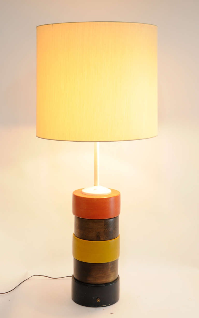 American Grand Pair of Tricolor Bohemian Folk Art Table Lamps For Sale