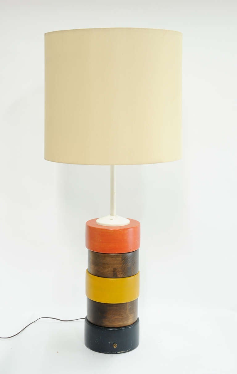 Mid-Century Modern Grand Pair of Tricolor Bohemian Folk Art Table Lamps For Sale