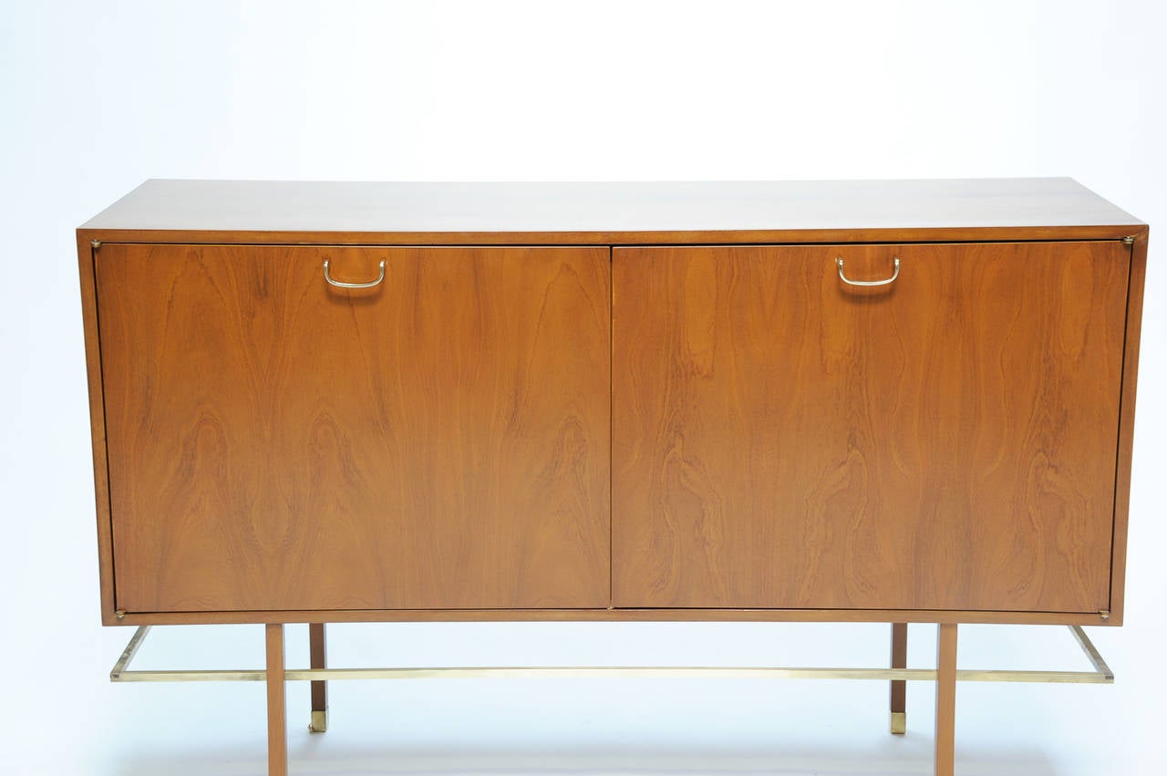 American Mahogany Harvey Probber Sideboard with Brass Pulls and Walnut Doors