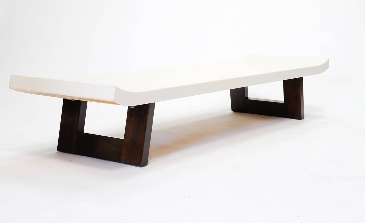 Mid-Century Modern Lacquered Cork and Mahogany Bench or Coffee Table by Paul Frankl