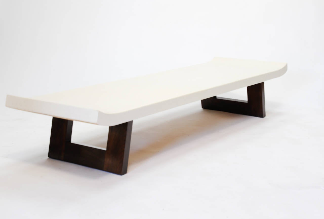 American Lacquered Cork and Mahogany Bench or Coffee Table by Paul Frankl