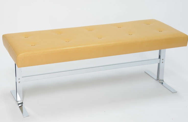 Mid-Century Modern Milo Baughman Chrome and Italian Leather Bench by Design Institute of America