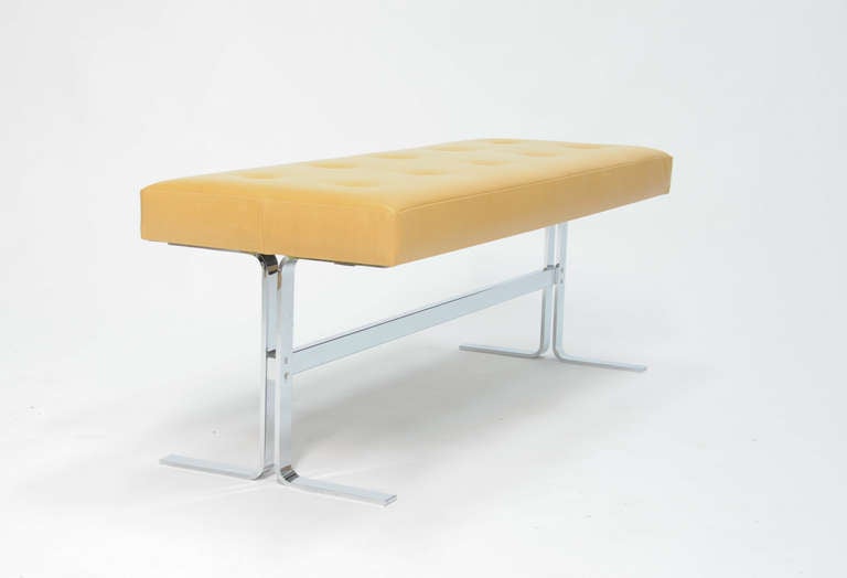 American Milo Baughman Chrome and Italian Leather Bench by Design Institute of America