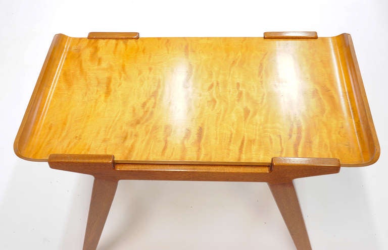 Danish Side Table with Mahogany Legs and Maple Burl Top In Excellent Condition In Portland, OR