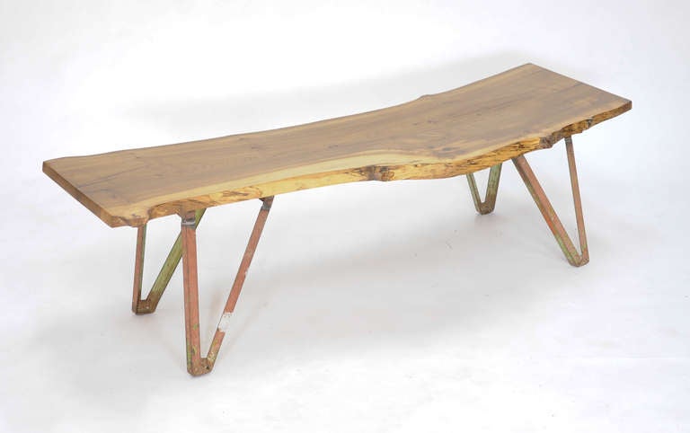 Mid-Century Modern Industrial Coffee Table with Wonderful Walnut Top