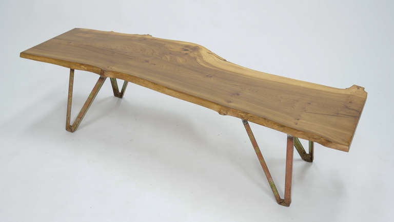 Industrial Coffee Table with Wonderful Walnut Top In Excellent Condition In Portland, OR