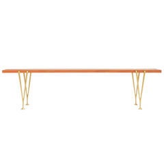 Hugh Acton's Suspended Beam Bench with Brass Legs and Cross Beams