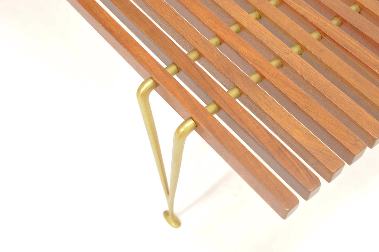 Hugh Acton's Suspended Beam Bench with Brass Legs and Cross Beams 1