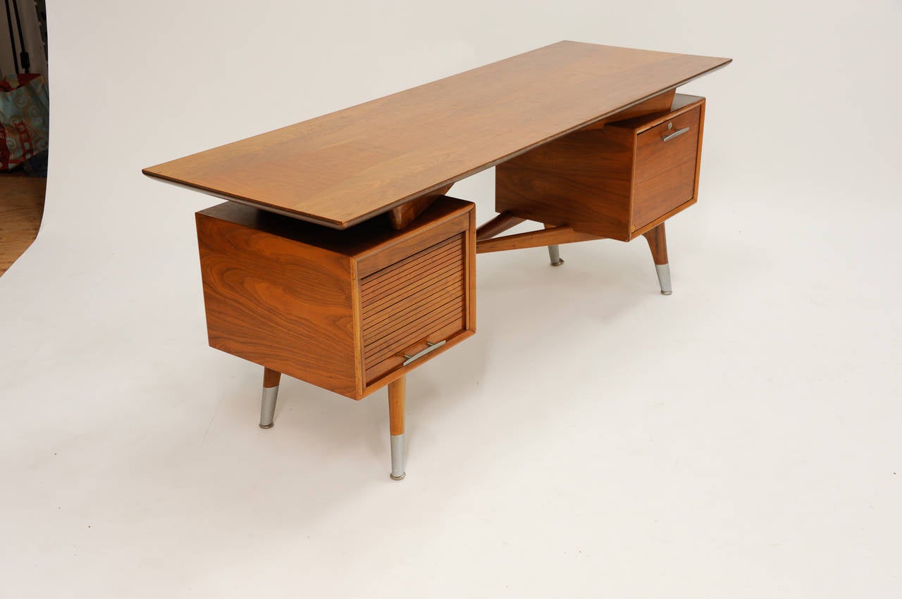 Mid-20th Century Custom Order Monteverdi-Young Executive Desk with Hour Glass Inlay Top