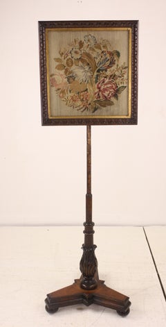 Antique William IV English Embroidered Fire Screen