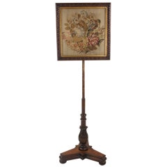 Antique William IV English Embroidered Fire Screen 2
