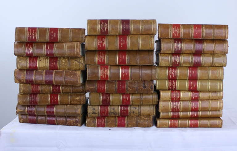 A collection of 25 leather bound books of Scottish Law Reviews, collected and bound into these volumes. Well used, with a great look, very decorative. The books side by side are 46