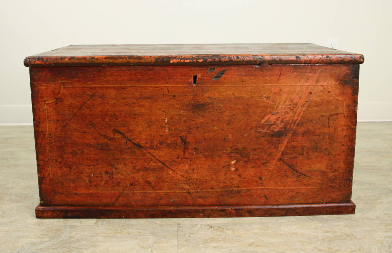 British Antique English Red Painted Pine Trunk