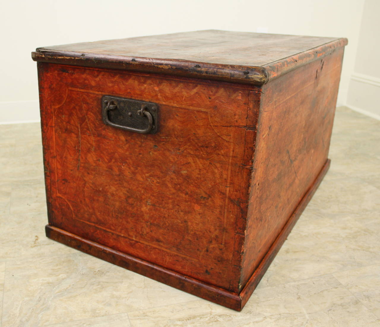 19th Century Antique English Red Painted Pine Trunk