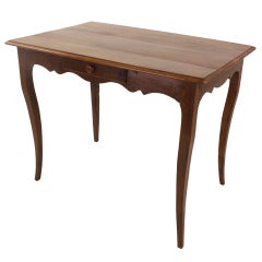 Antique French Cherry Side Table, Scalloped Apron