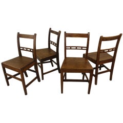 Set of Four Antique Hepplewhite English Oak Side Chairs