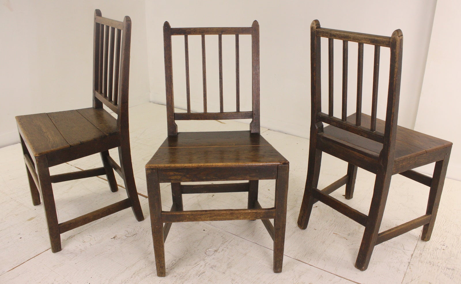 Three Antique English Hepplewhite Oak Side Chairs