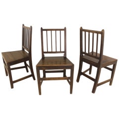 Three Antique English Hepplewhite Oak Side Chairs