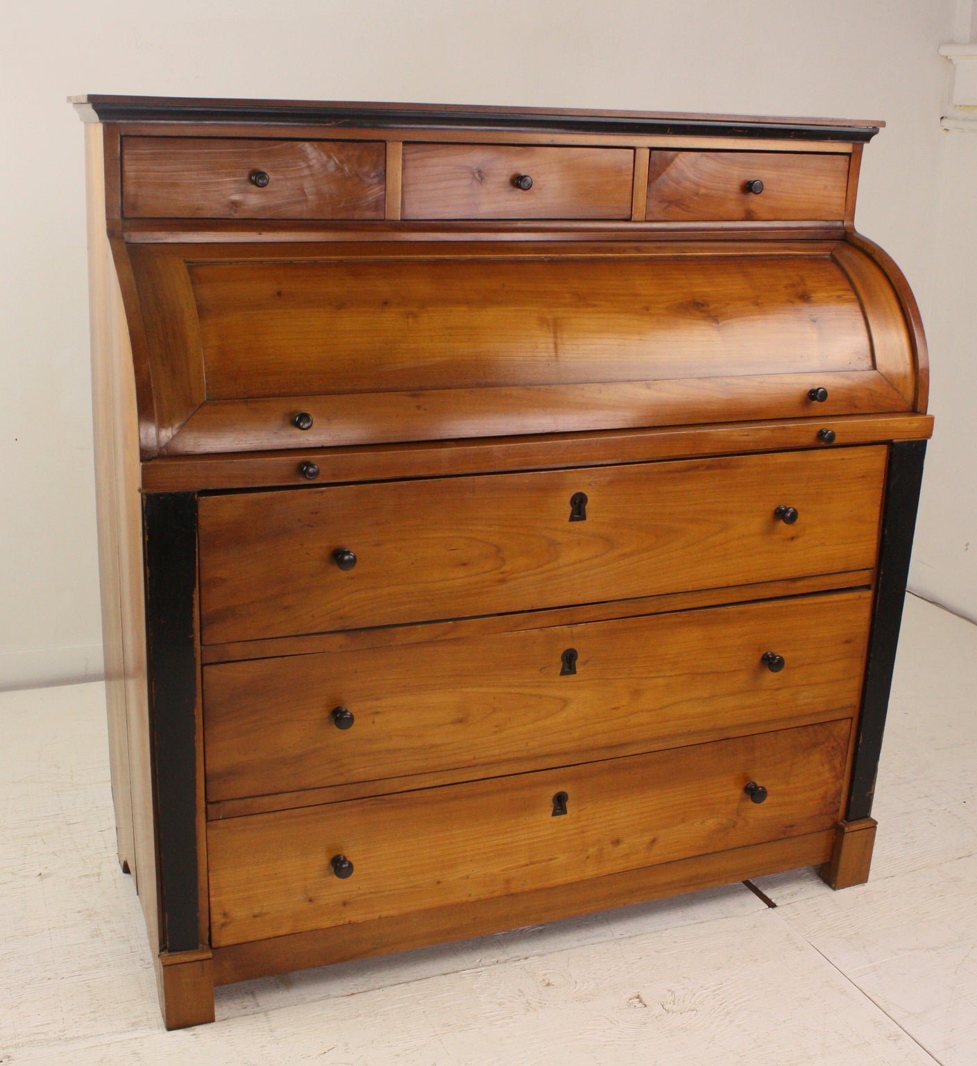 Antique French Cherry Cylinder Top Desk For Sale