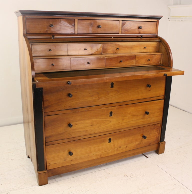 19th Century Antique French Cherry Cylinder Top Desk For Sale