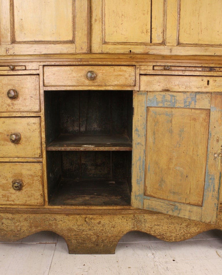 Large Period English Antique Yellow Painted Pine Cupboard 1