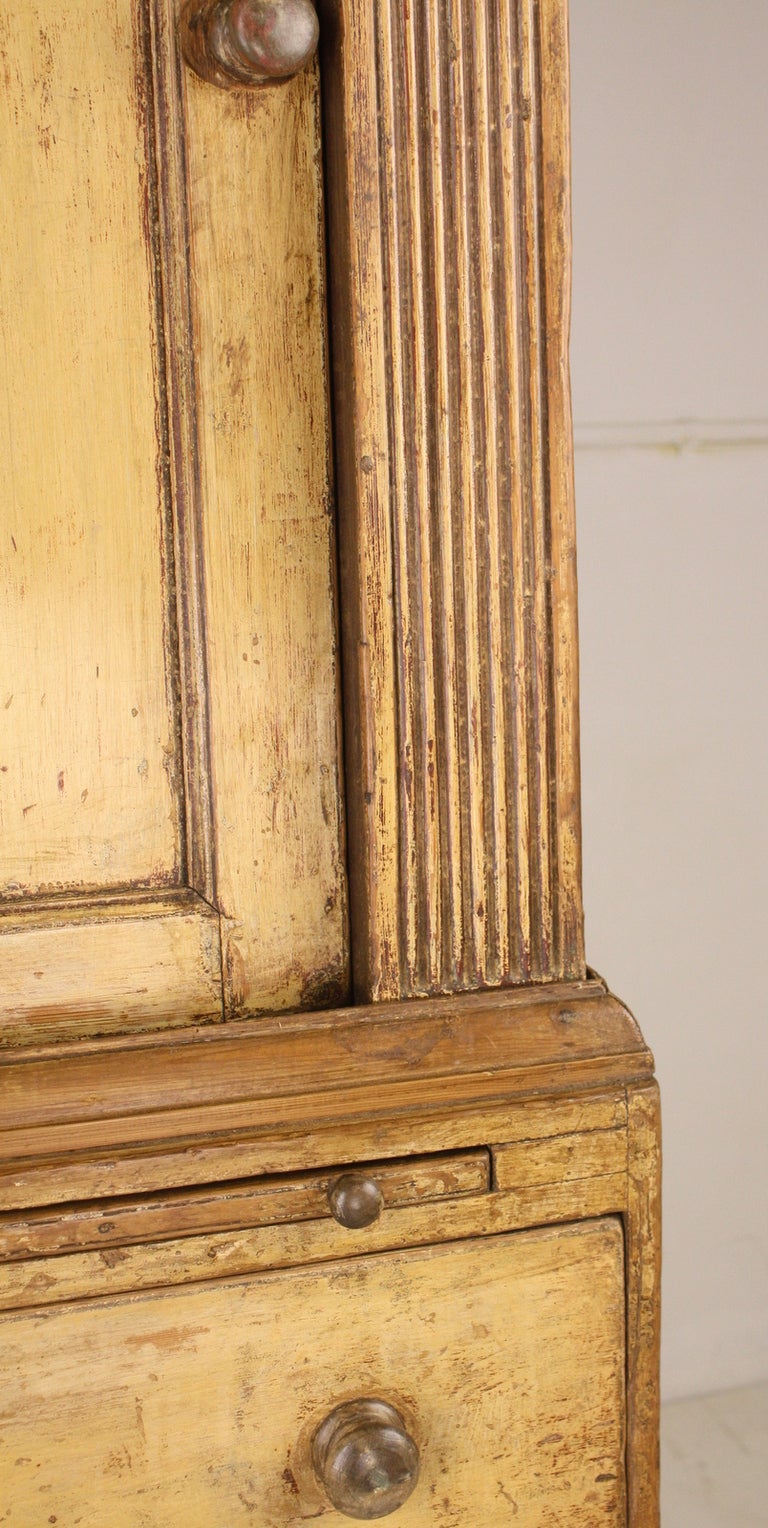 Large Period English Antique Yellow Painted Pine Cupboard 2