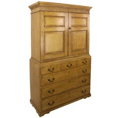 Antique Georgian Cupboard, Old Yellow Paint, Reeded Top