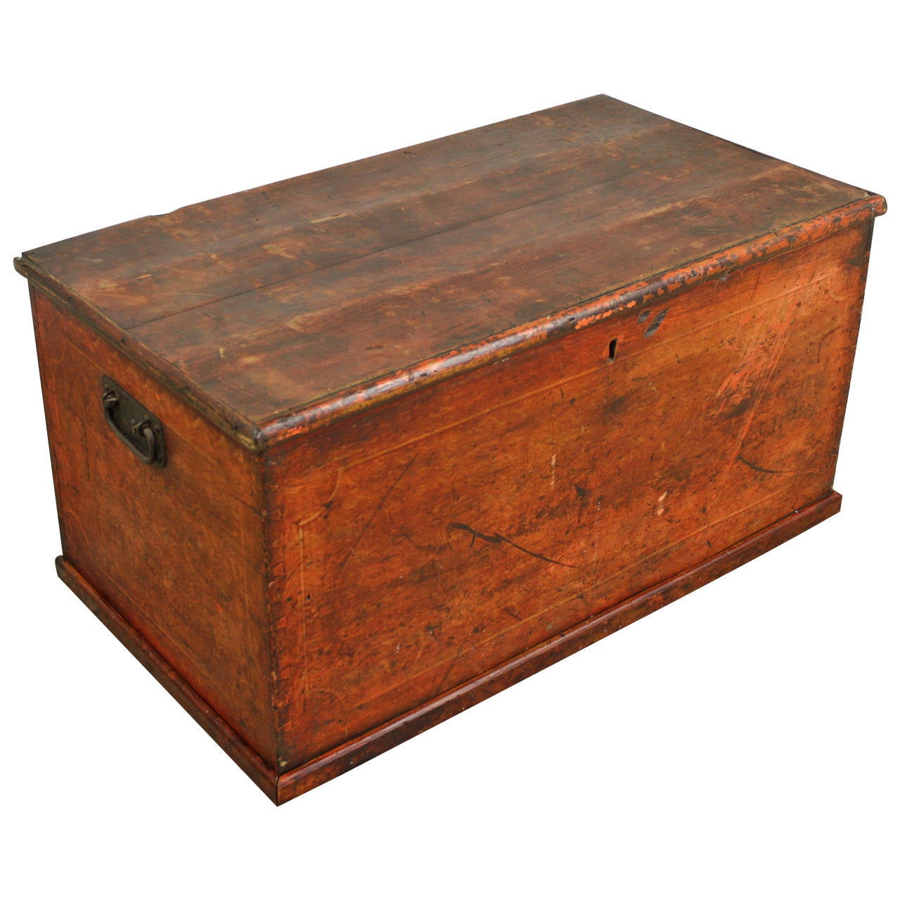 Antique English Red Painted Pine Trunk For Sale at 1stdibs